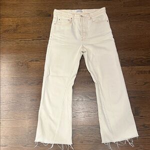 Zara Cream Denim Wide-Leg Jeans